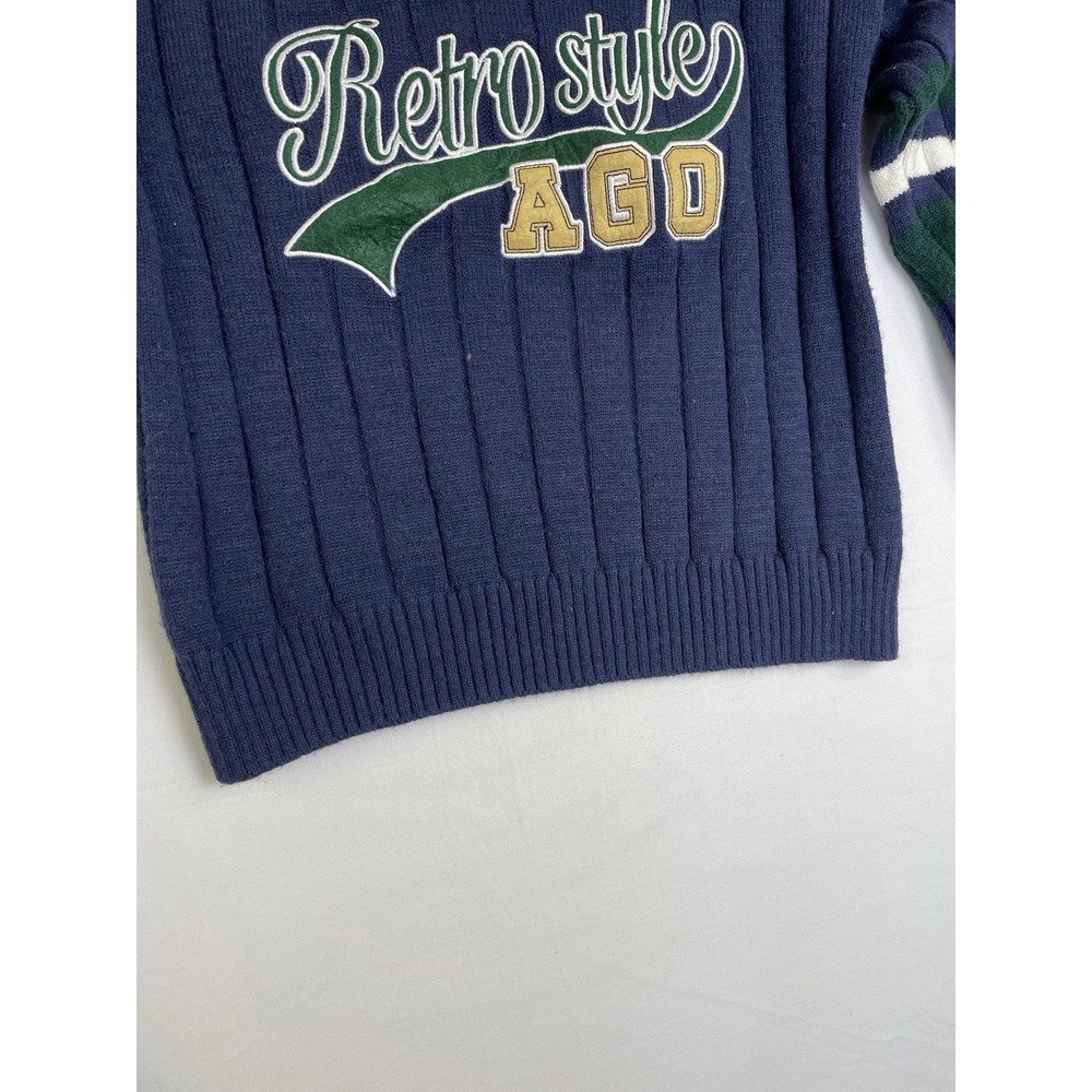 Dazy Y2K Varsity Retro Style Sweater Navy V Neck Ribbed Embroidered Graphic L - Picture 3 of 8